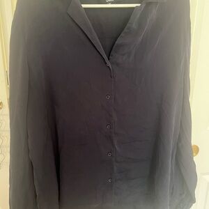 Quince Navy Blue Washable Silk Button-Up Shirt XL